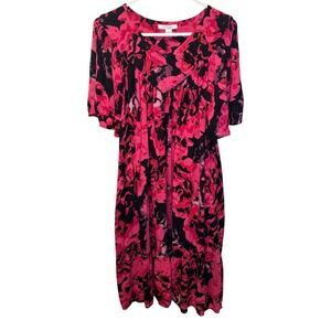 Go Softly Patio Womens Pink Floral Pockets Rayon Muumuu Dress L Lightweight